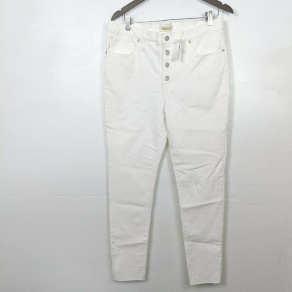 Madewell Denim - MADEWELL NWT Button Fly Mid Rise Skinny Jeans Raw Hem White Size 32